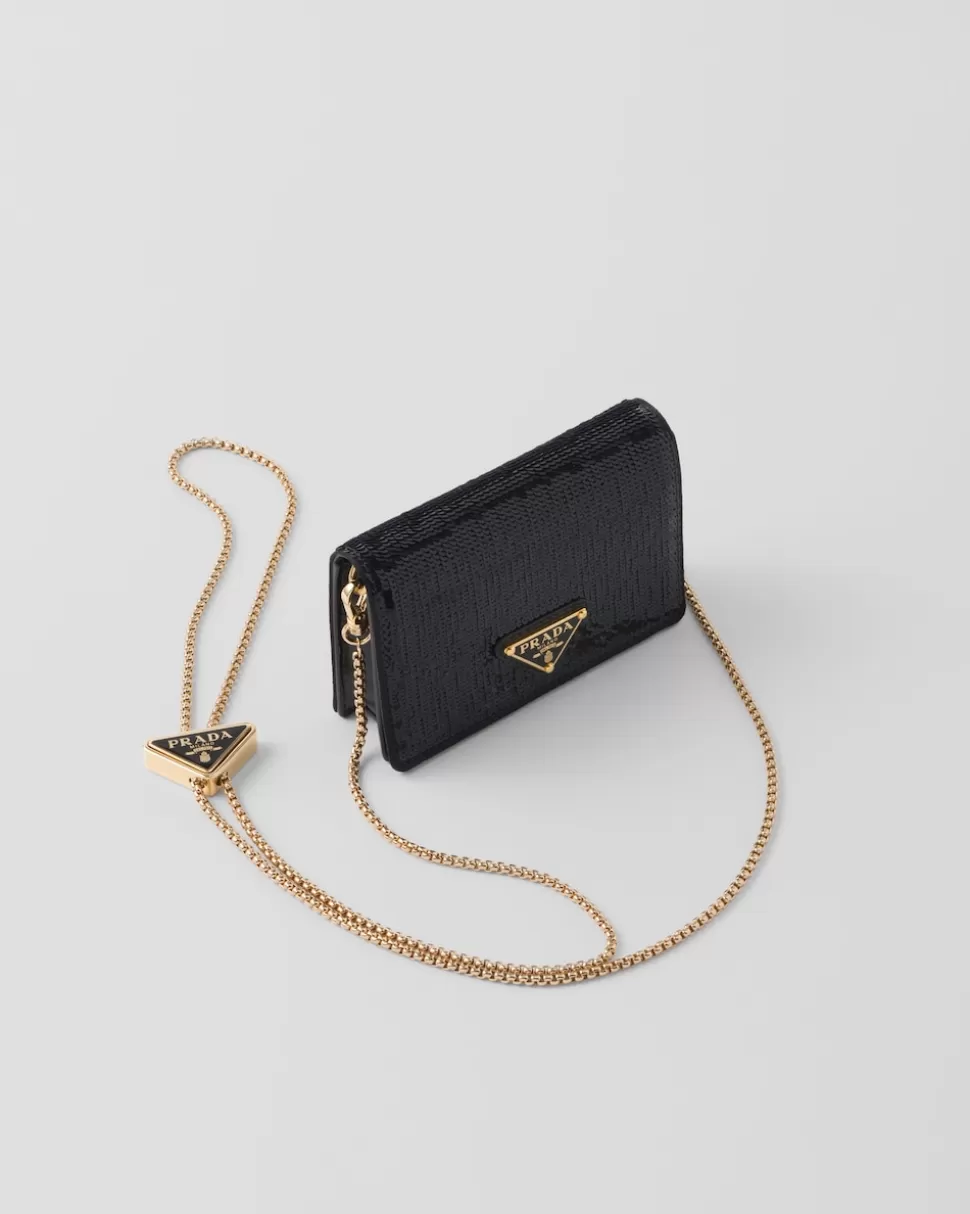 Flash Sale Prada Kartenetui Mit Schulterriemen Und Paillettenbesatz Schwarz
