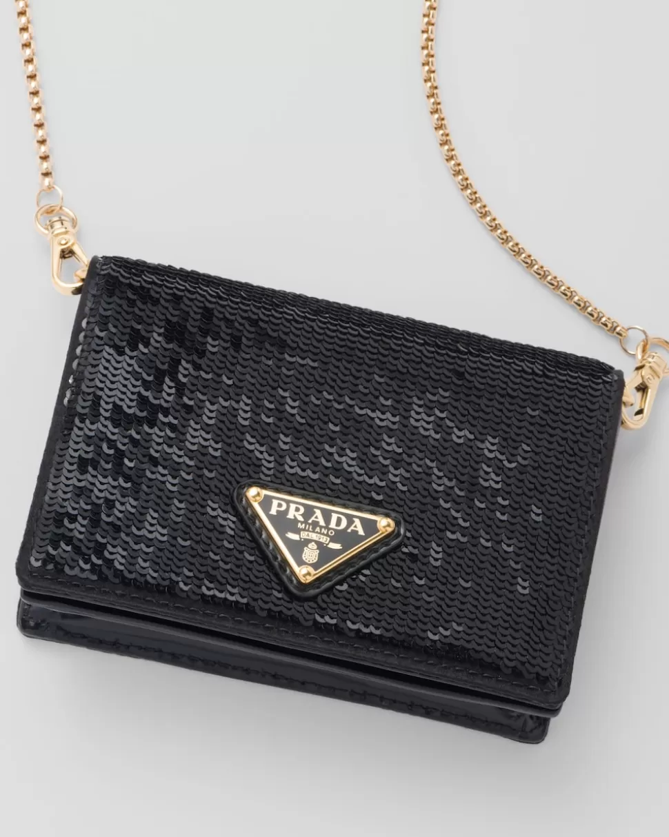 Flash Sale Prada Kartenetui Mit Schulterriemen Und Paillettenbesatz Schwarz