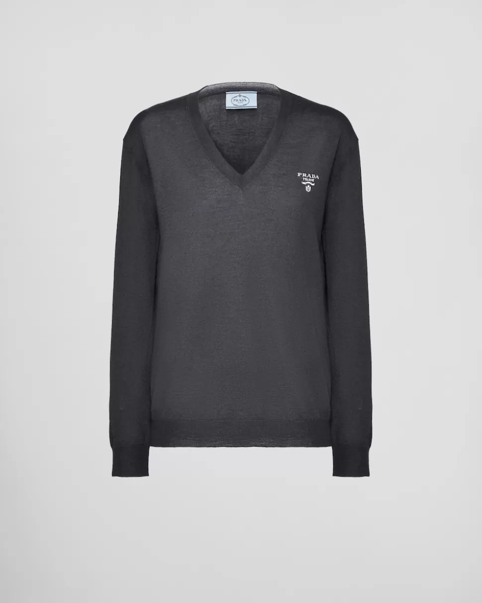 Discount Prada Kaschmirpullover Mit V-ausschnitt Schwarz
