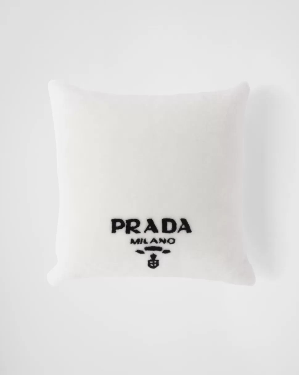 Fashion Prada Kissen Aus Schafsleder Weiss/Schwarz