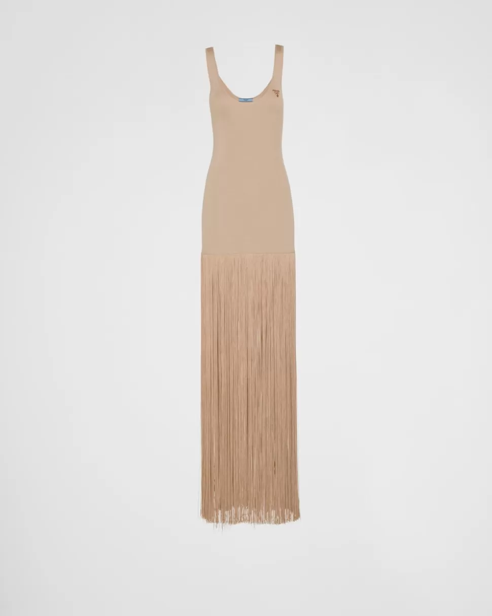 Best Sale Prada Kleid Aus Fransenstrick Biscuit