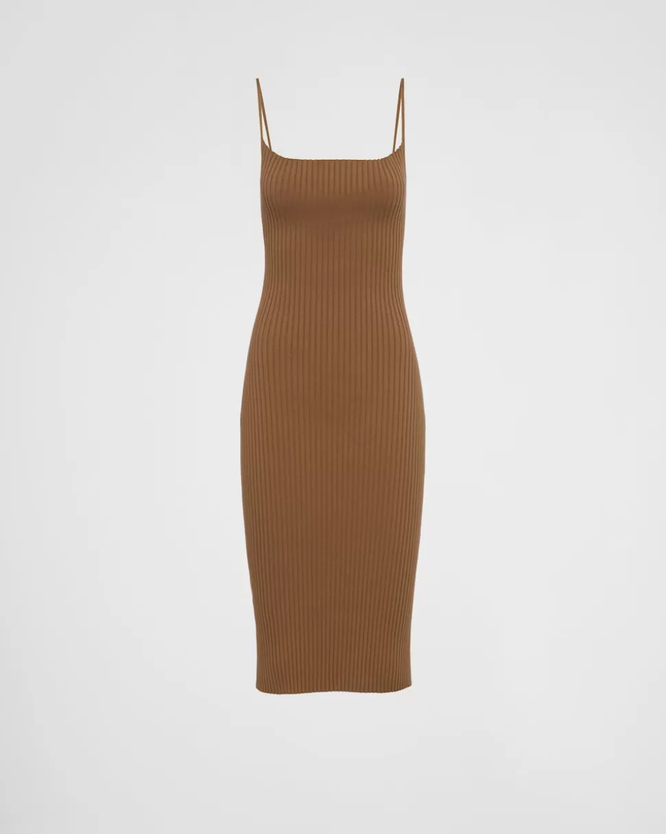 Clearance Prada Kleid Aus Gerippter Baumwolle Korkbeige