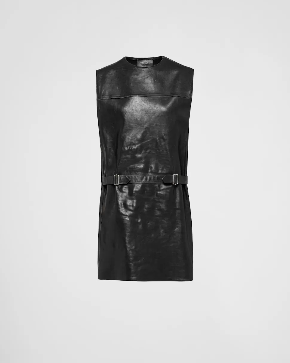 Clearance Prada Kleid Aus Leder Schwarz