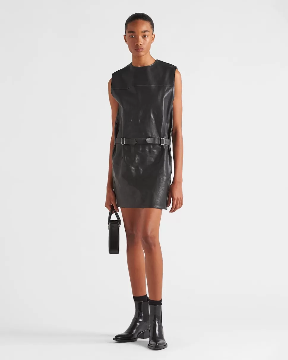 Clearance Prada Kleid Aus Leder Schwarz