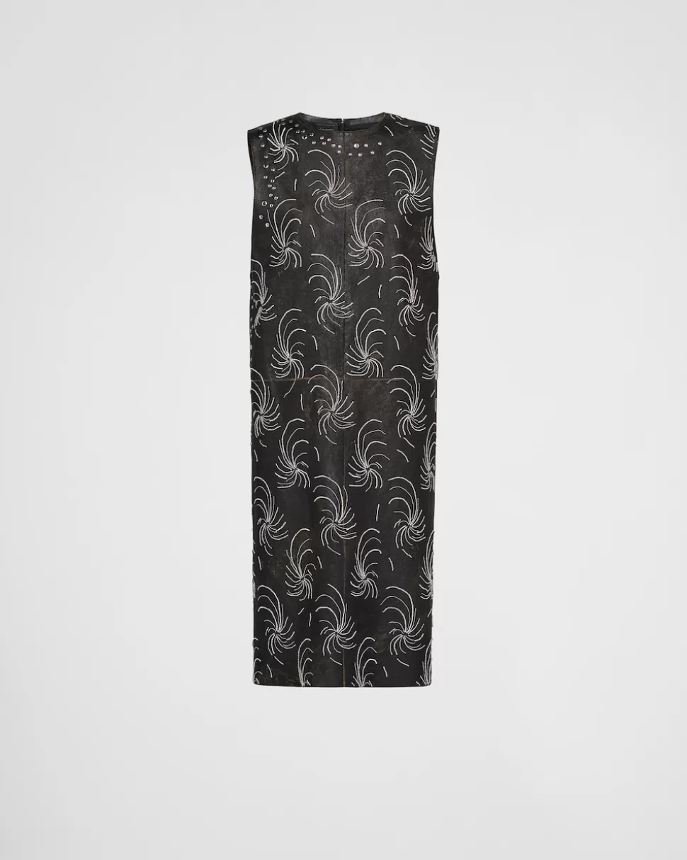 Cheap Prada Kleid Aus Leder Schwarz