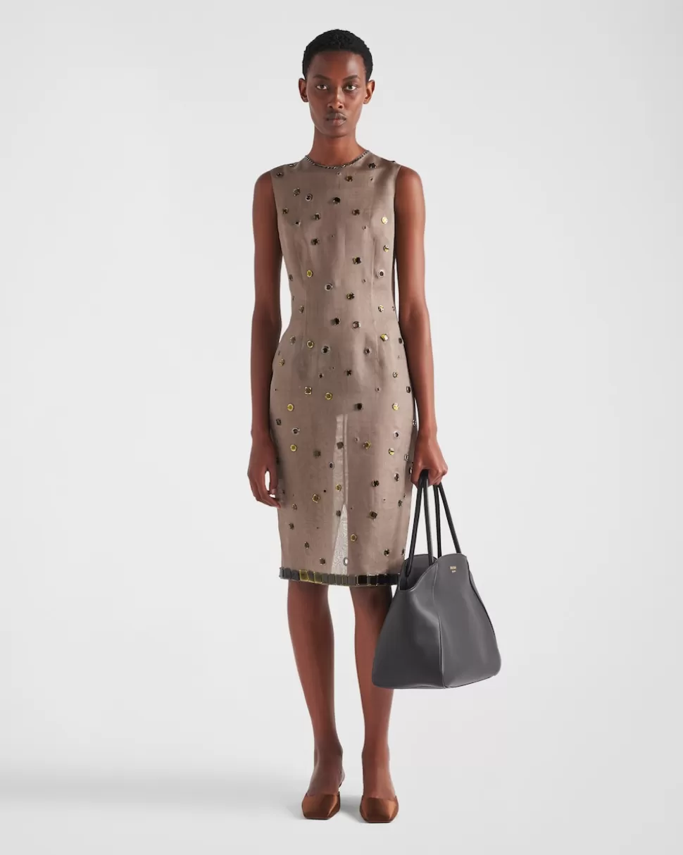 Hot Prada Kleid Aus Organza Mit ÖSenverzierung Militärgrün