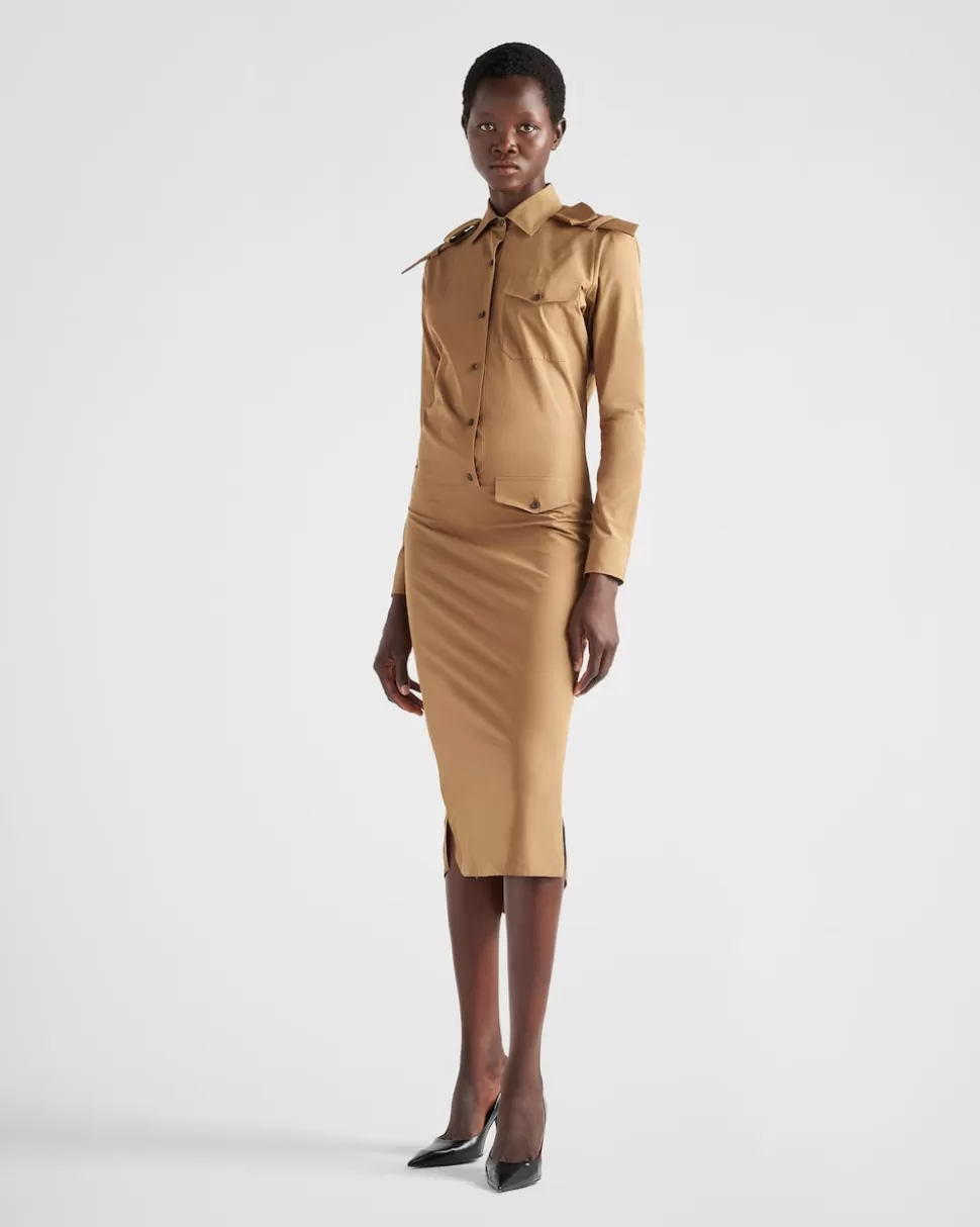 Sale Prada Kleid Aus Popeline Korkbeige