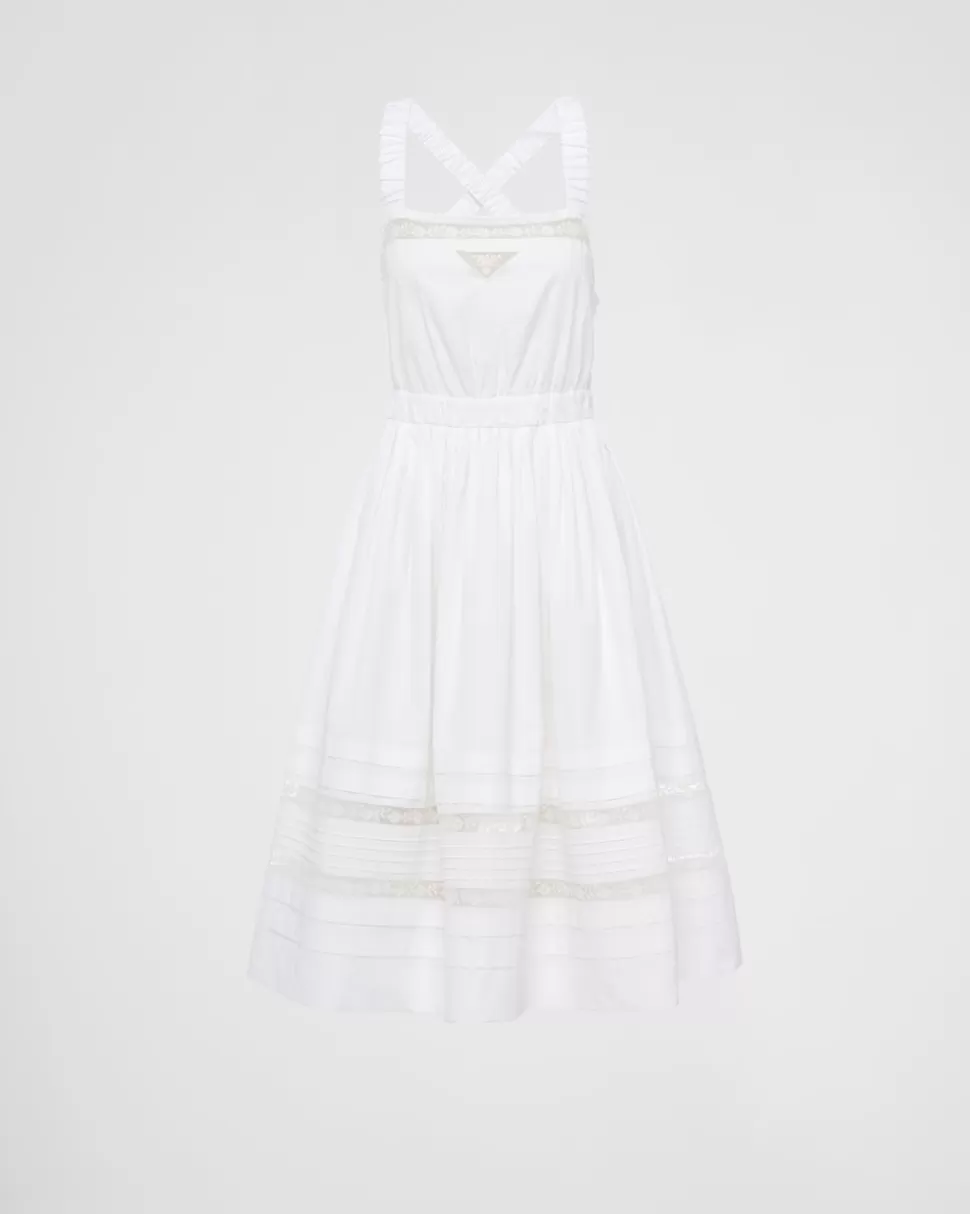 Outlet Prada Kleid Aus Popeline Mit Intarsie Weiss