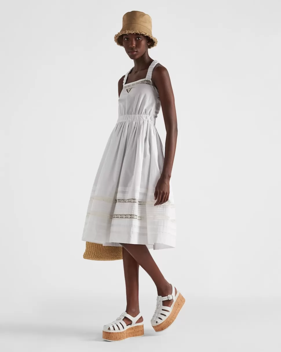 Outlet Prada Kleid Aus Popeline Mit Intarsie Weiss