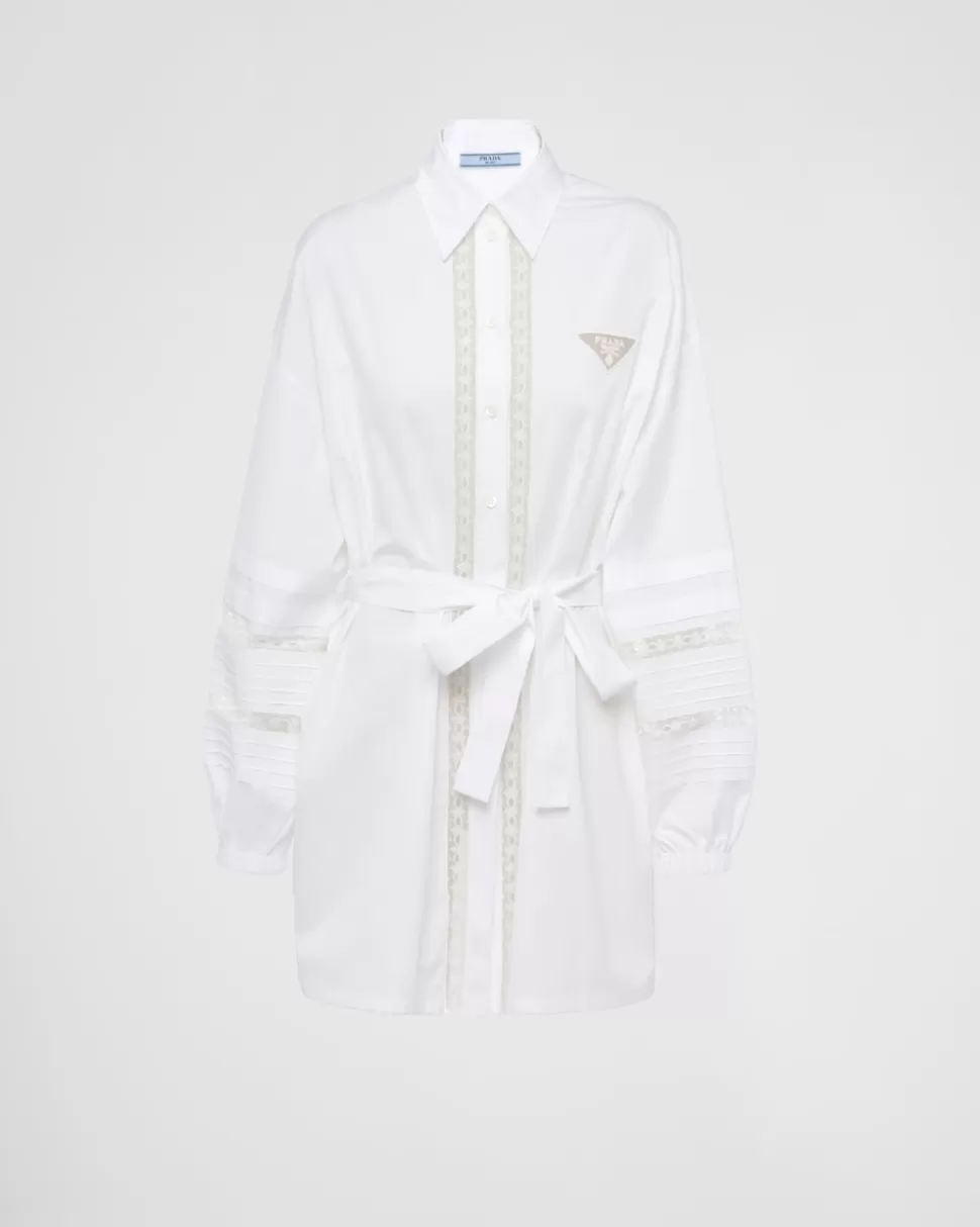 Cheap Prada Kleid Aus Popeline Mit Intarsie Weiss