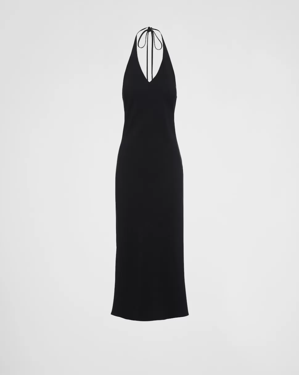 Best Sale Prada Kleid Aus Sablé Schwarz