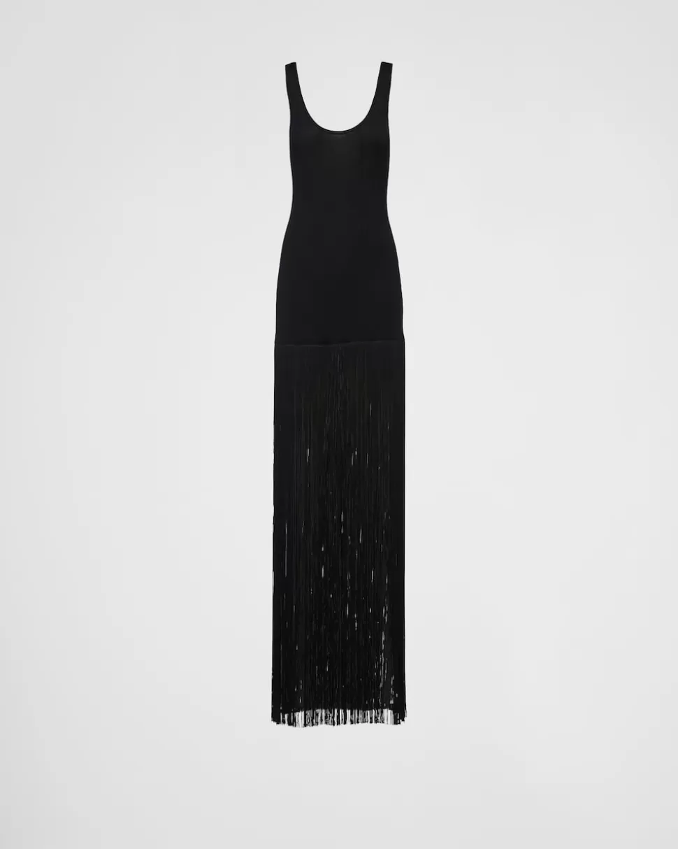 Discount Prada Kleid Aus Seide Schwarz
