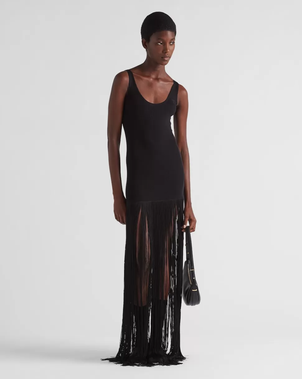 Discount Prada Kleid Aus Seide Schwarz