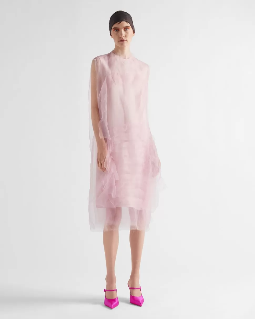 Flash Sale Prada Kleid Aus Technischem Voile Rosa