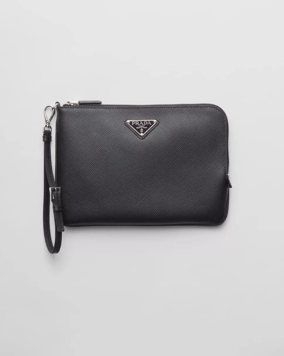 Best Sale Prada Kleine Pouch Aus Saffiano-leder Schwarz