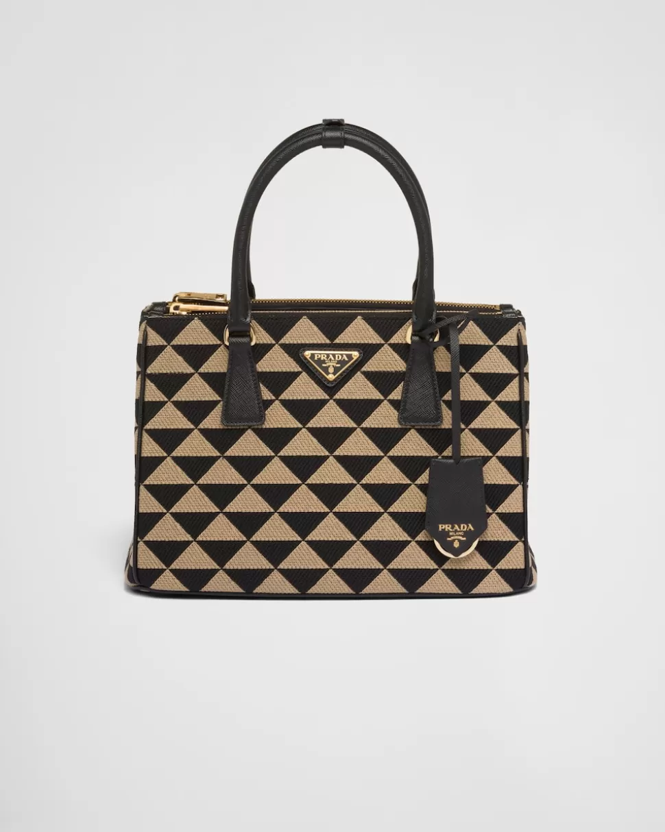 New Prada Kleine Symbole Tasche Aus Besticktem Jacquard Schwarz/Beige