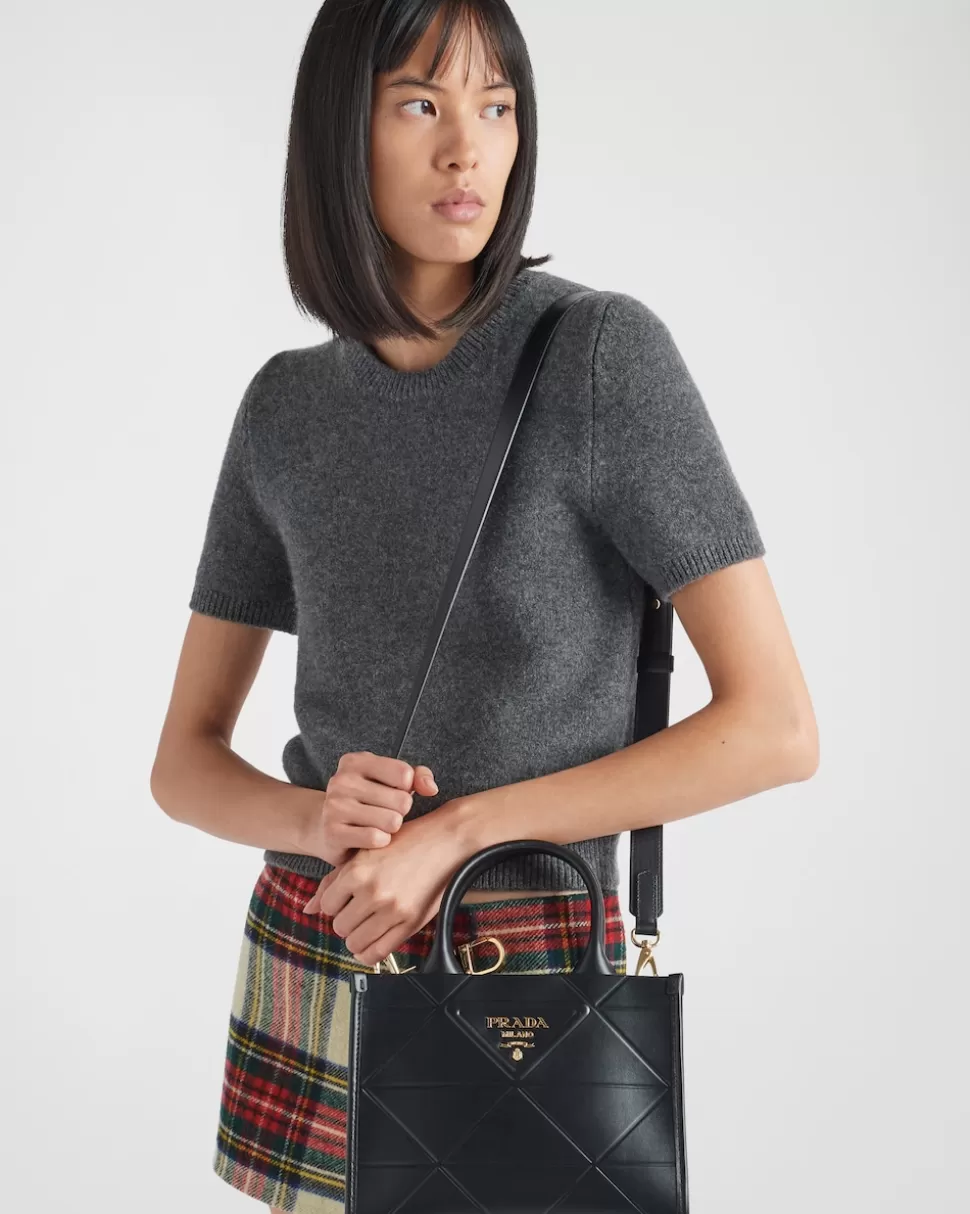 Store Prada Kleine Symbole Tasche Aus Leder Mit Steppnähten Schwarz