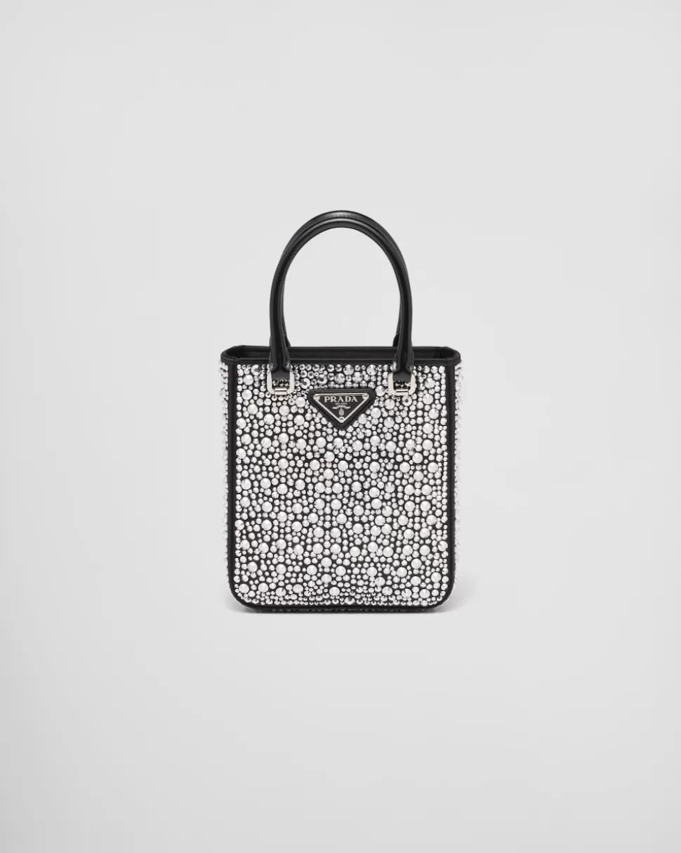 Cheap Prada Kleine Tote Bag Aus Satin Mit Kristallen Metall