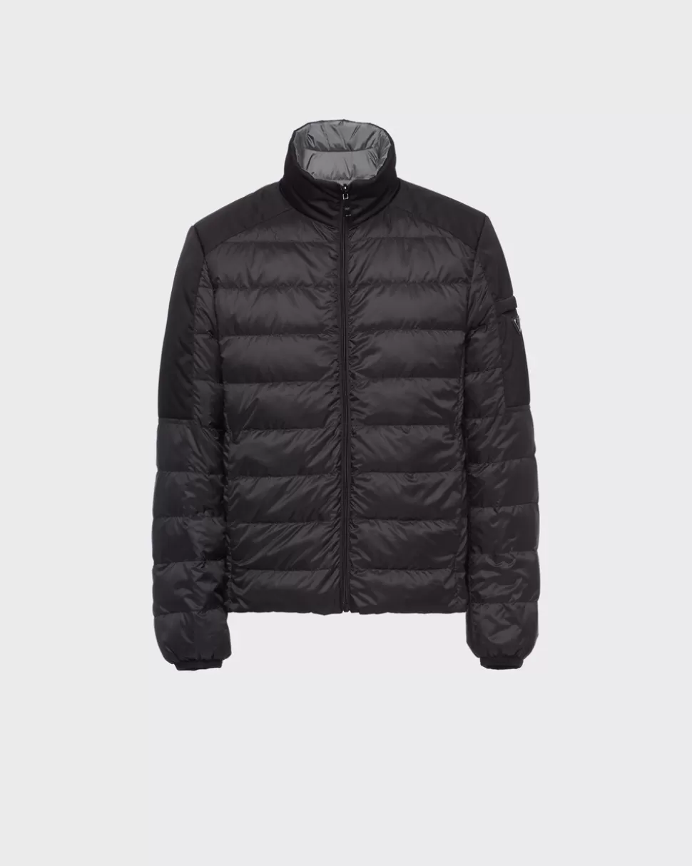 Outlet Prada Kurze Daunenjacke Aus Funktionsgewebe Schwarz/Grau