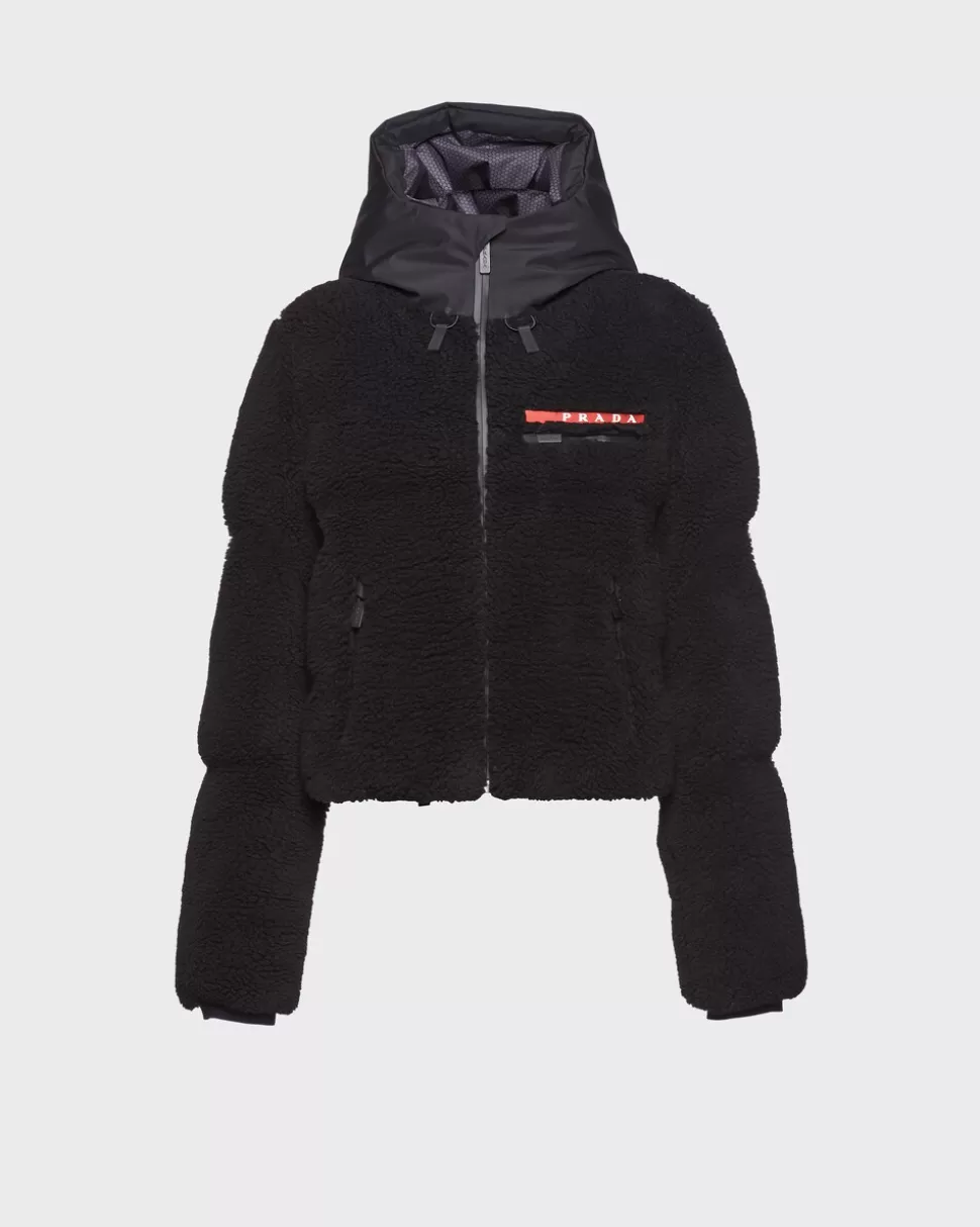 New Prada Kurze Daunenjacke Aus Recycling-fleece Schwarz