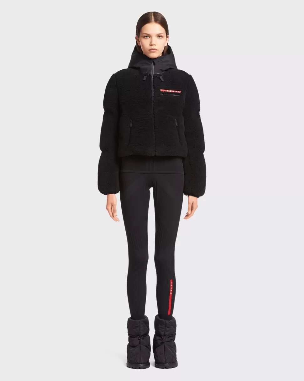 New Prada Kurze Daunenjacke Aus Recycling-fleece Schwarz