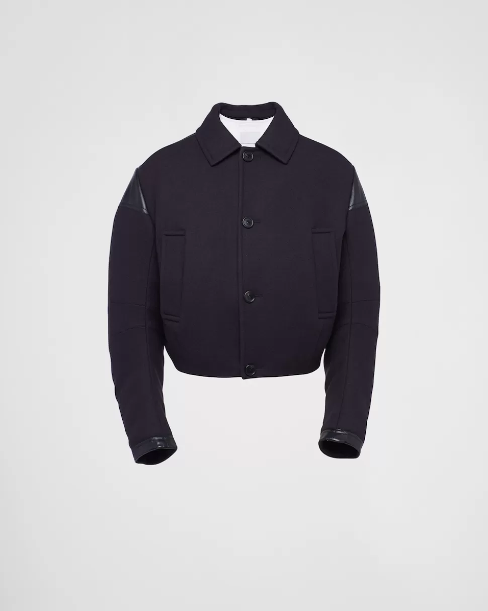 Outlet Prada Kurze Daunenjacke Aus Wollgemisch Blau