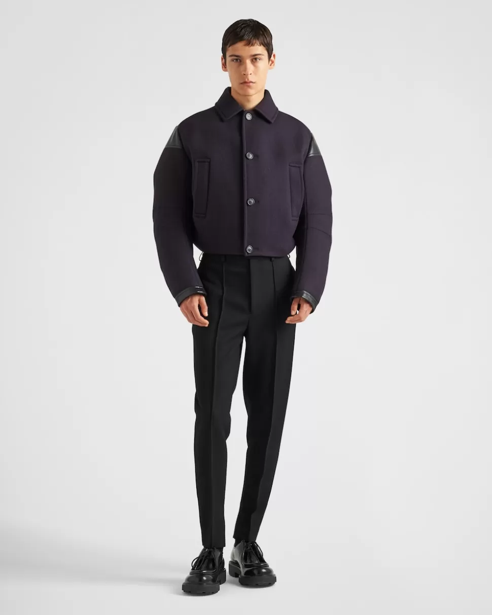 Outlet Prada Kurze Daunenjacke Aus Wollgemisch Blau