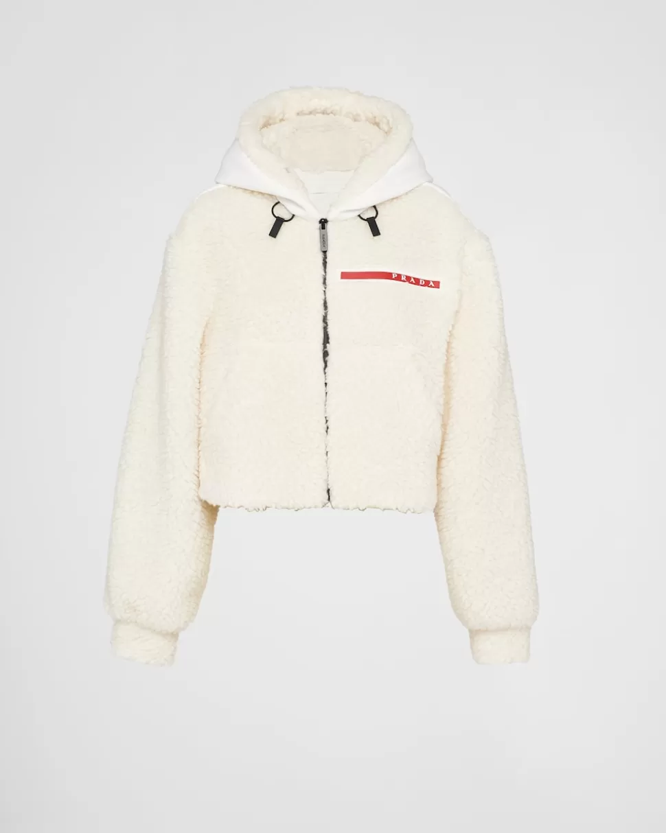 Store Prada Kurze Jacke Aus Double Fleece Kamel/Schwarz