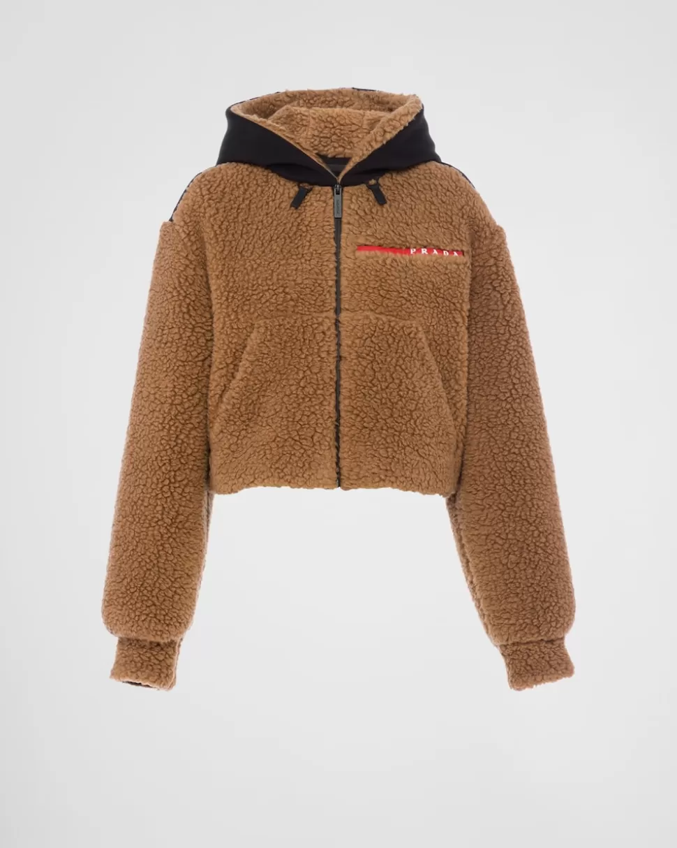 Cheap Prada Kurze Jacke Aus Double Fleece Kamel/Schwarz