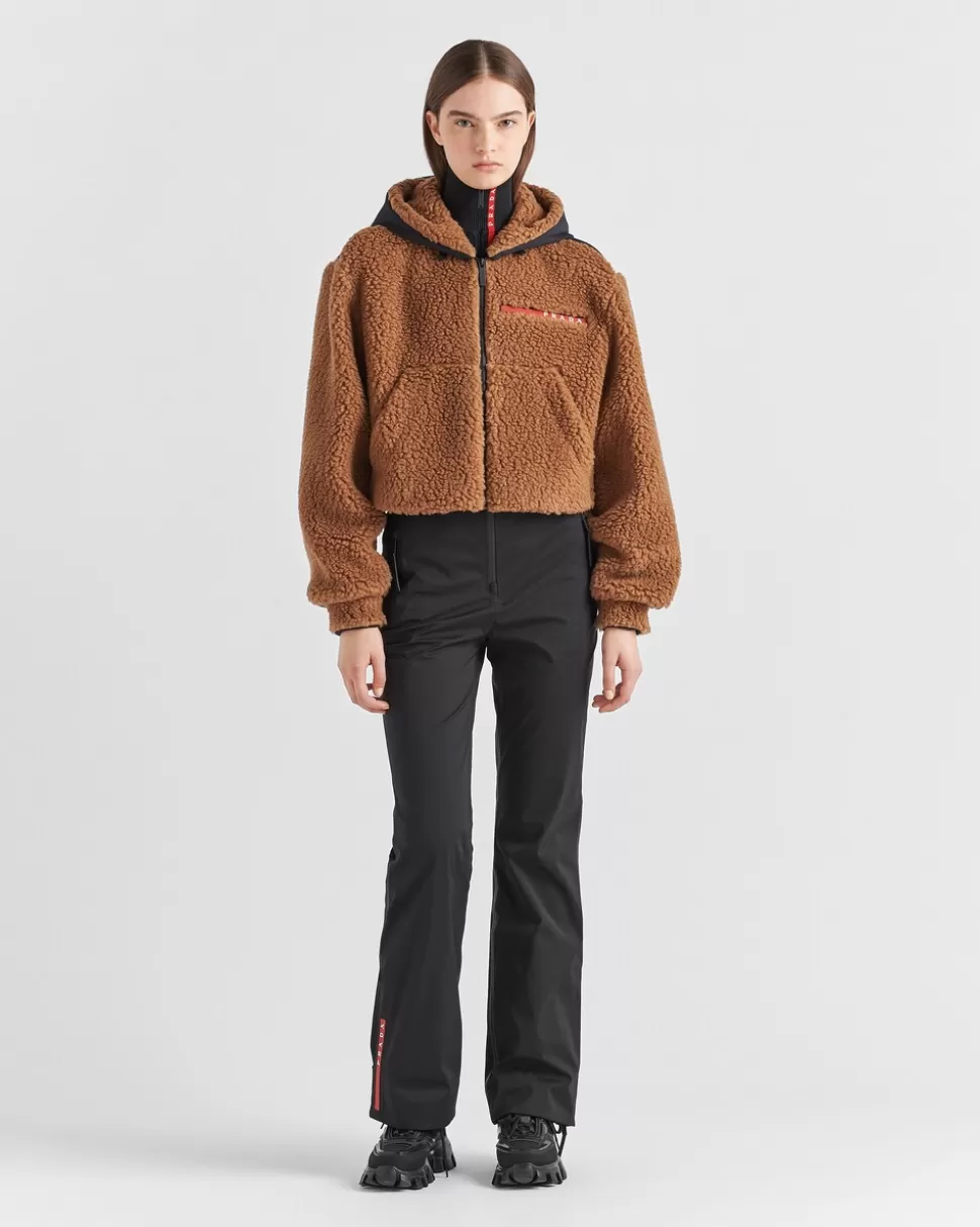 Cheap Prada Kurze Jacke Aus Double Fleece Kamel/Schwarz