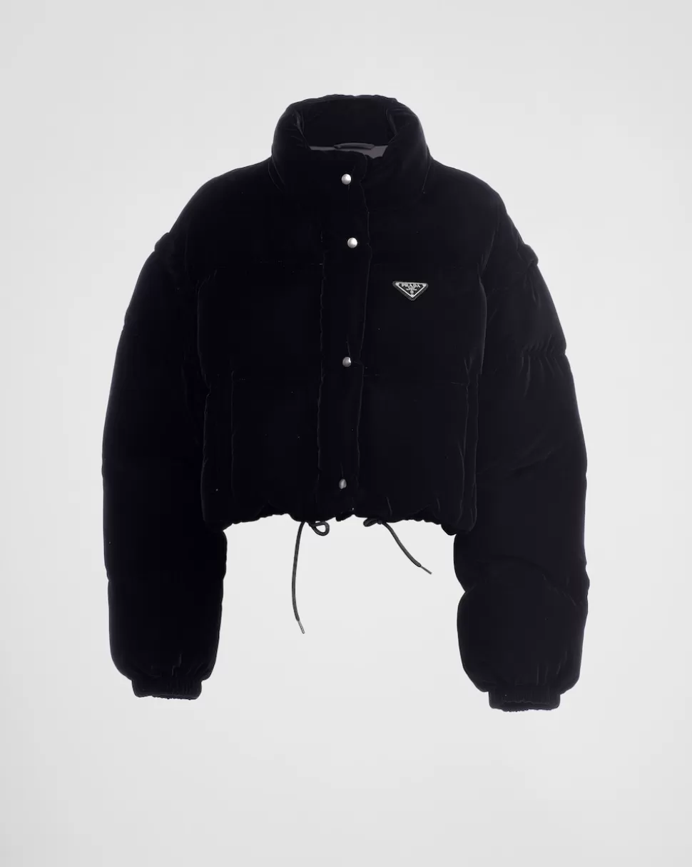 Sale Prada Kurze Wandelbare Daunenjacke Aus Samt Schwarz