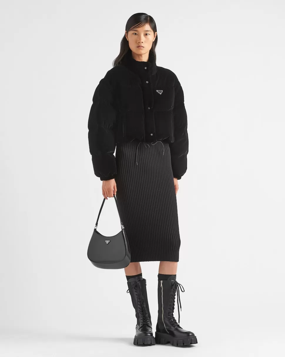 Sale Prada Kurze Wandelbare Daunenjacke Aus Samt Schwarz