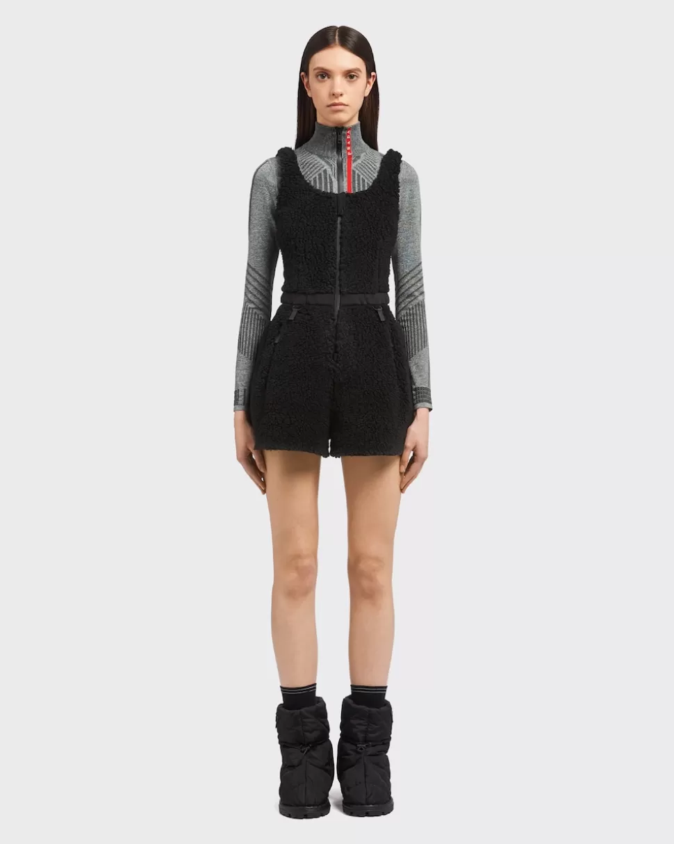 Sale Prada Kurzer Jumpsuit Aus Double Fleece Schwarz/Schwarz