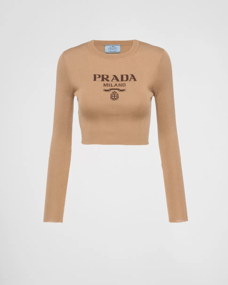 Flash Sale Prada Kurzer Pullover Aus Seide Mit Logo Blau