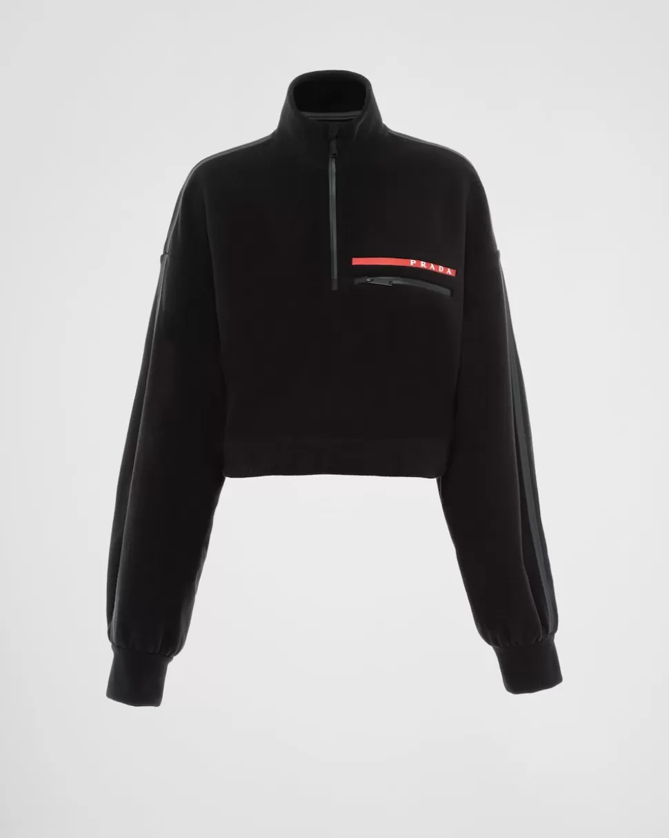 Outlet Prada Kurzes Sweatshirt Aus Recyceltem Technischem Fleece Schwarz