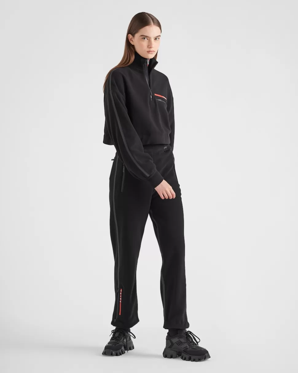 Outlet Prada Kurzes Sweatshirt Aus Recyceltem Technischem Fleece Schwarz