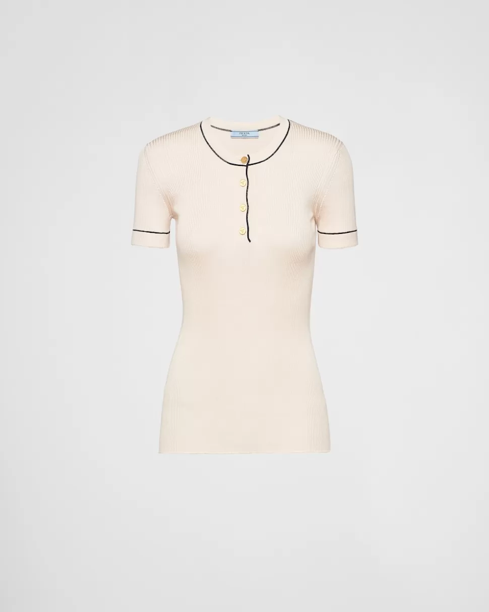 Cheap Prada Kurzärmliger Pullover Aus Seide Natur