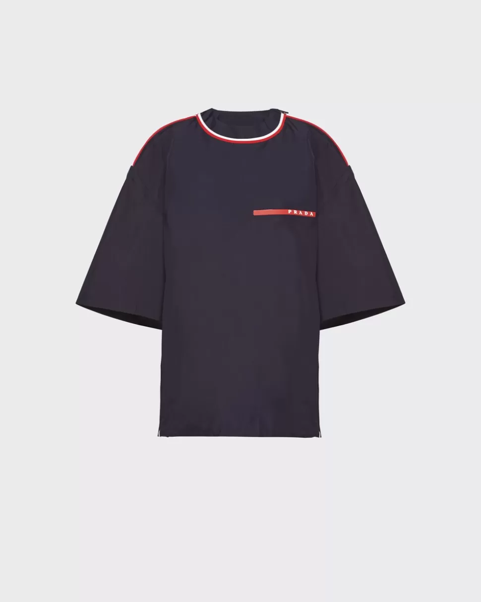 Shop Prada Kurzärmliges Top Aus Extreme-tex Marineblau/Kalkweiß/Rot