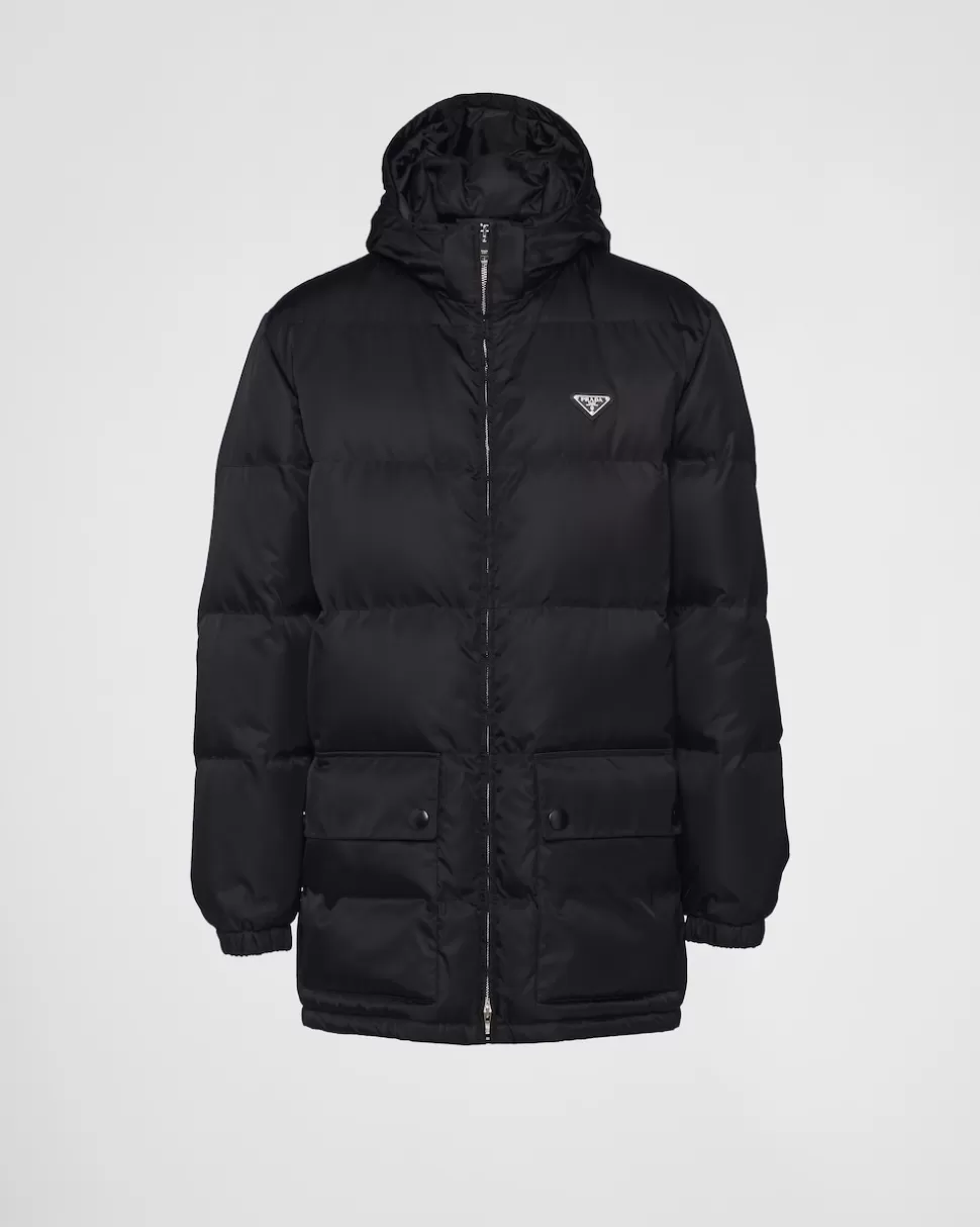 Outlet Prada Lange Daunenjacke Aus Re-nylon Schwarz