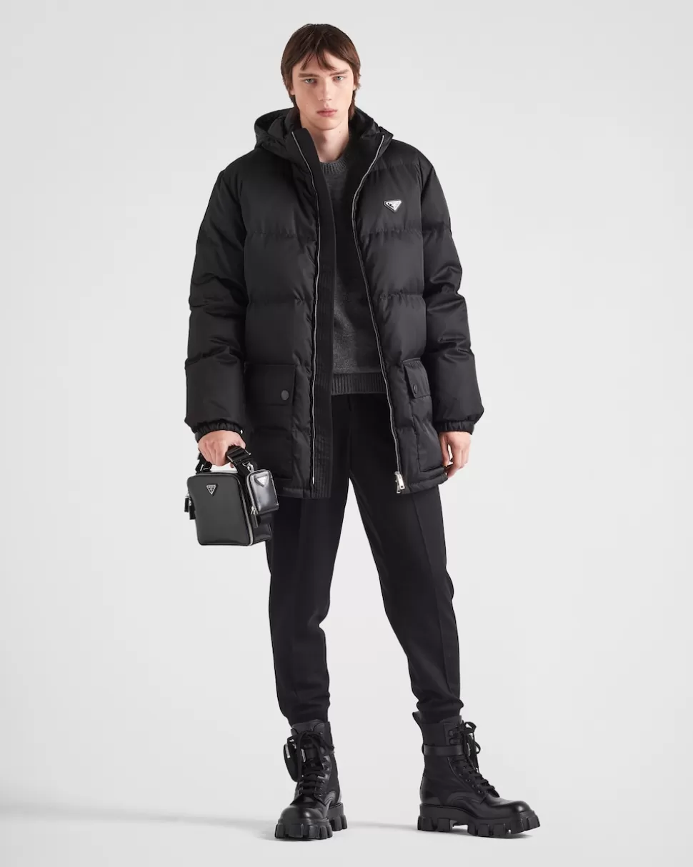 Outlet Prada Lange Daunenjacke Aus Re-nylon Schwarz
