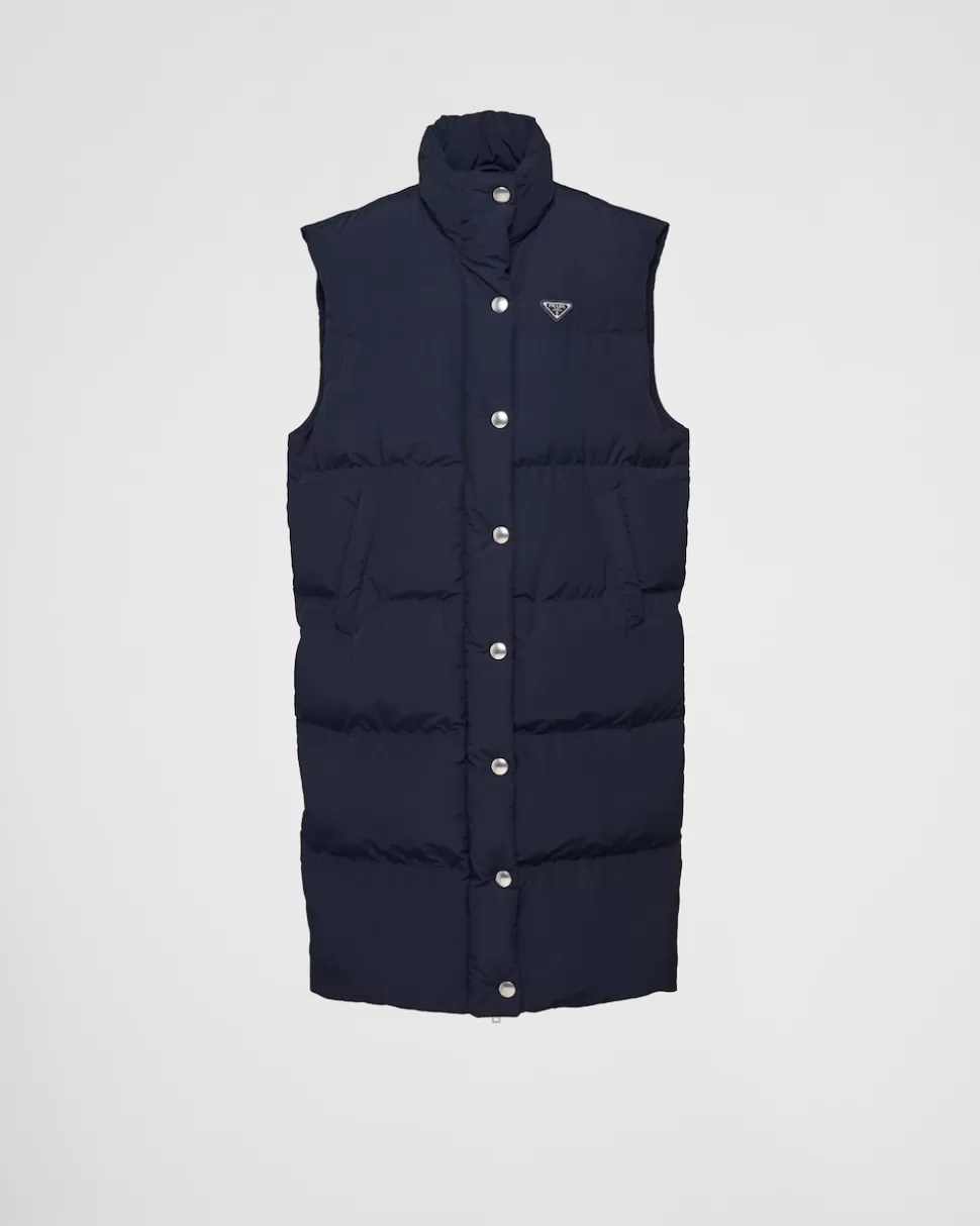 New Prada Lange Daunenweste Aus Funktionsgewebe Blau