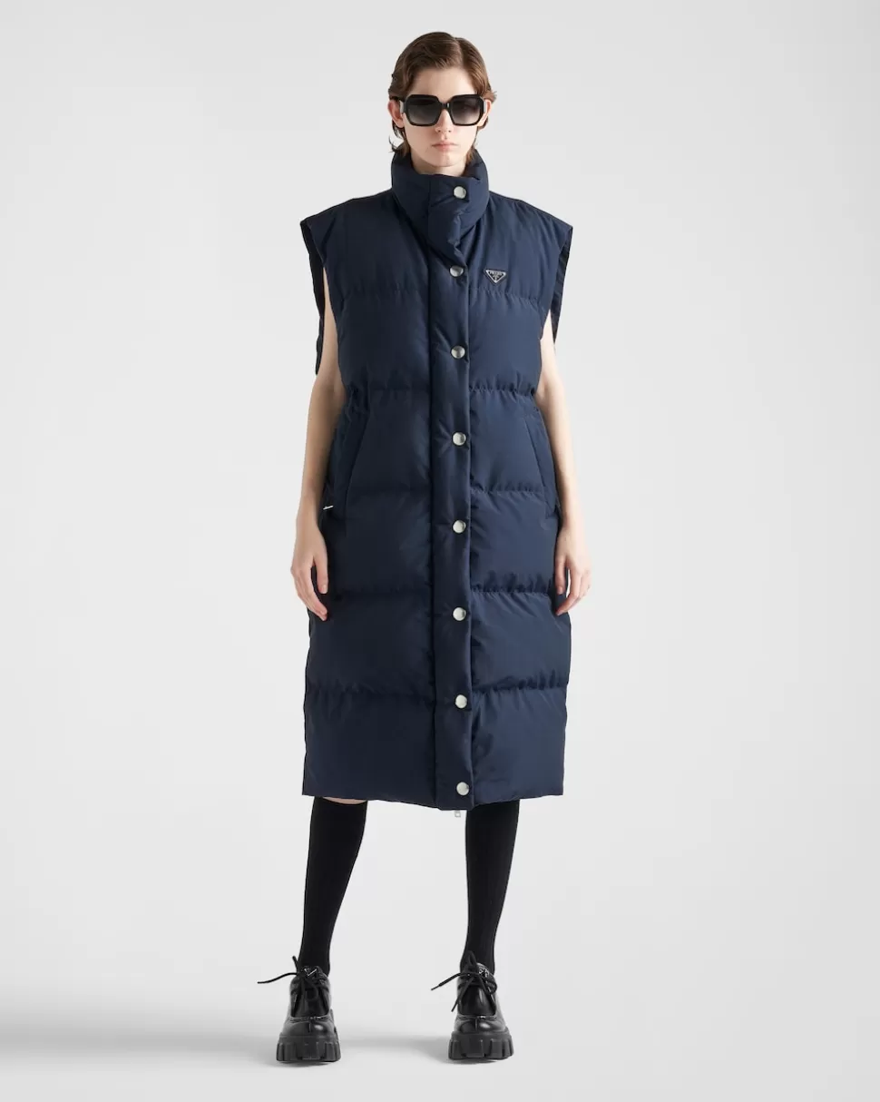 New Prada Lange Daunenweste Aus Funktionsgewebe Blau