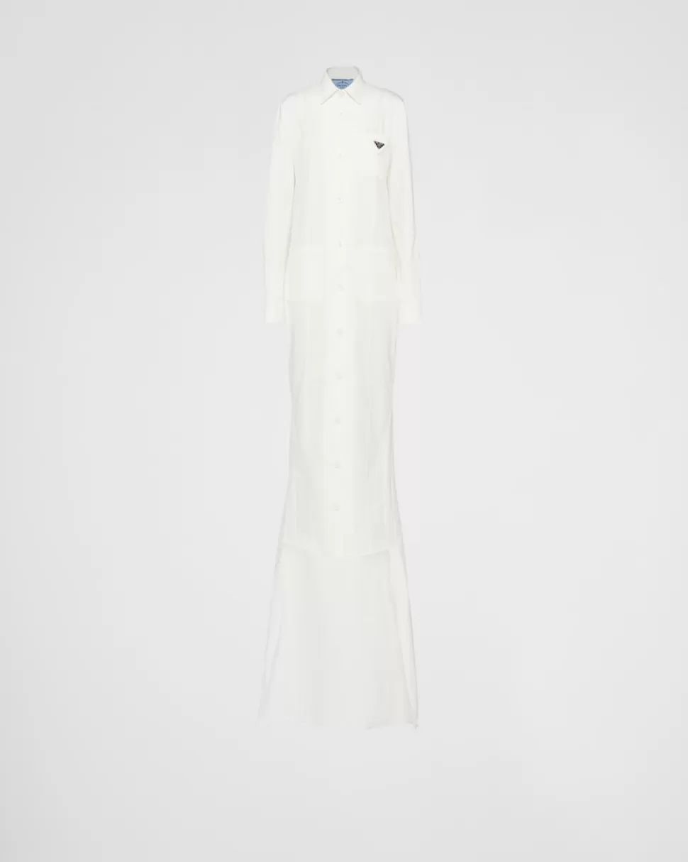 Cheap Prada Langes Kleid Aus Gabardine Weiss