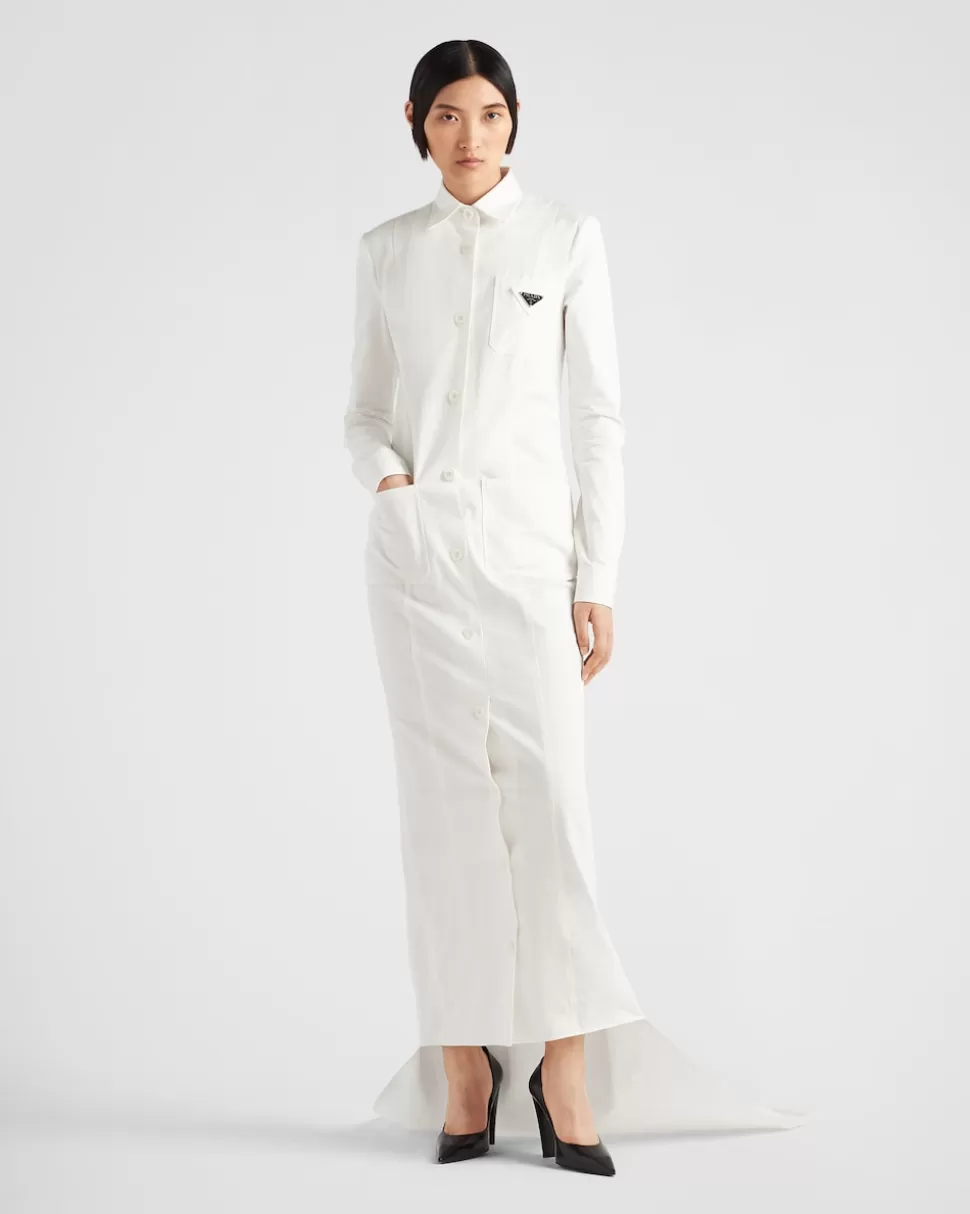 Cheap Prada Langes Kleid Aus Gabardine Weiss