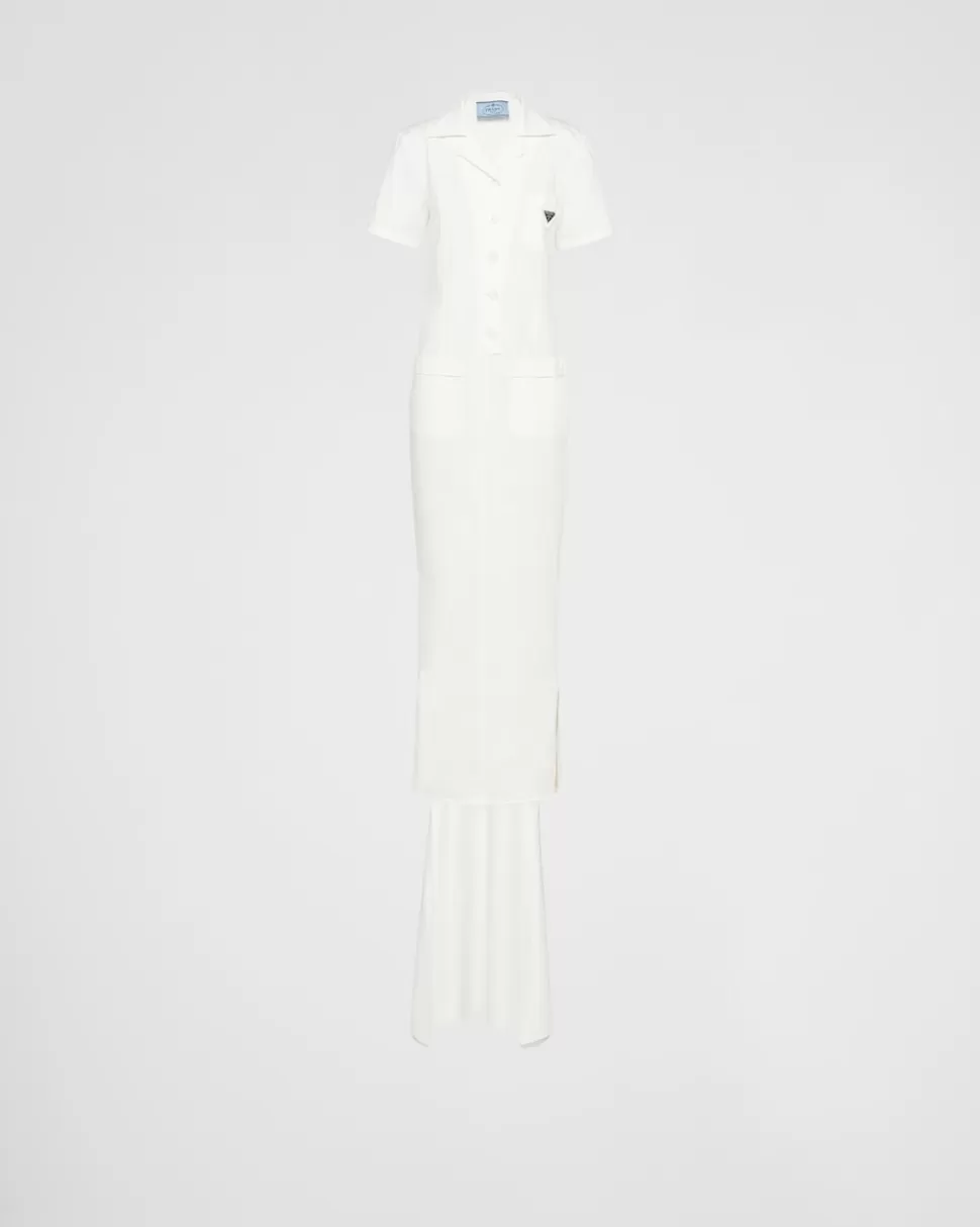 Shop Prada Langes Kleid Aus Gabardine Weiss