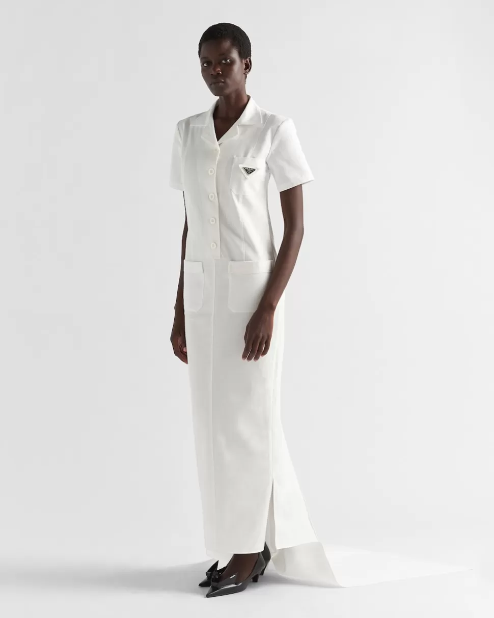Shop Prada Langes Kleid Aus Gabardine Weiss