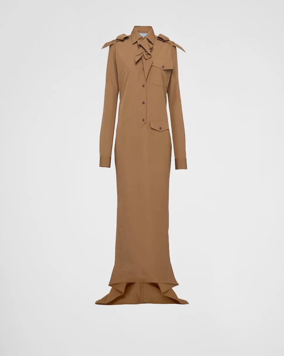 Clearance Prada Langes Kleid Aus Popeline Korkbeige