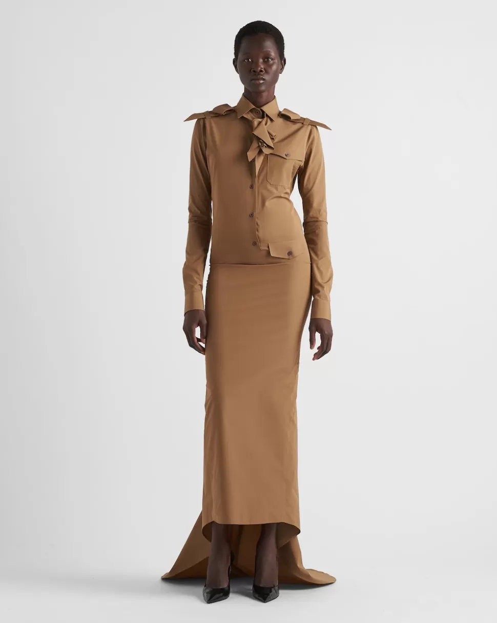 Clearance Prada Langes Kleid Aus Popeline Korkbeige