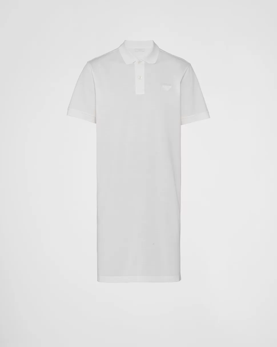 Flash Sale Prada Langes Poloshirt Aus Piqué Weiss