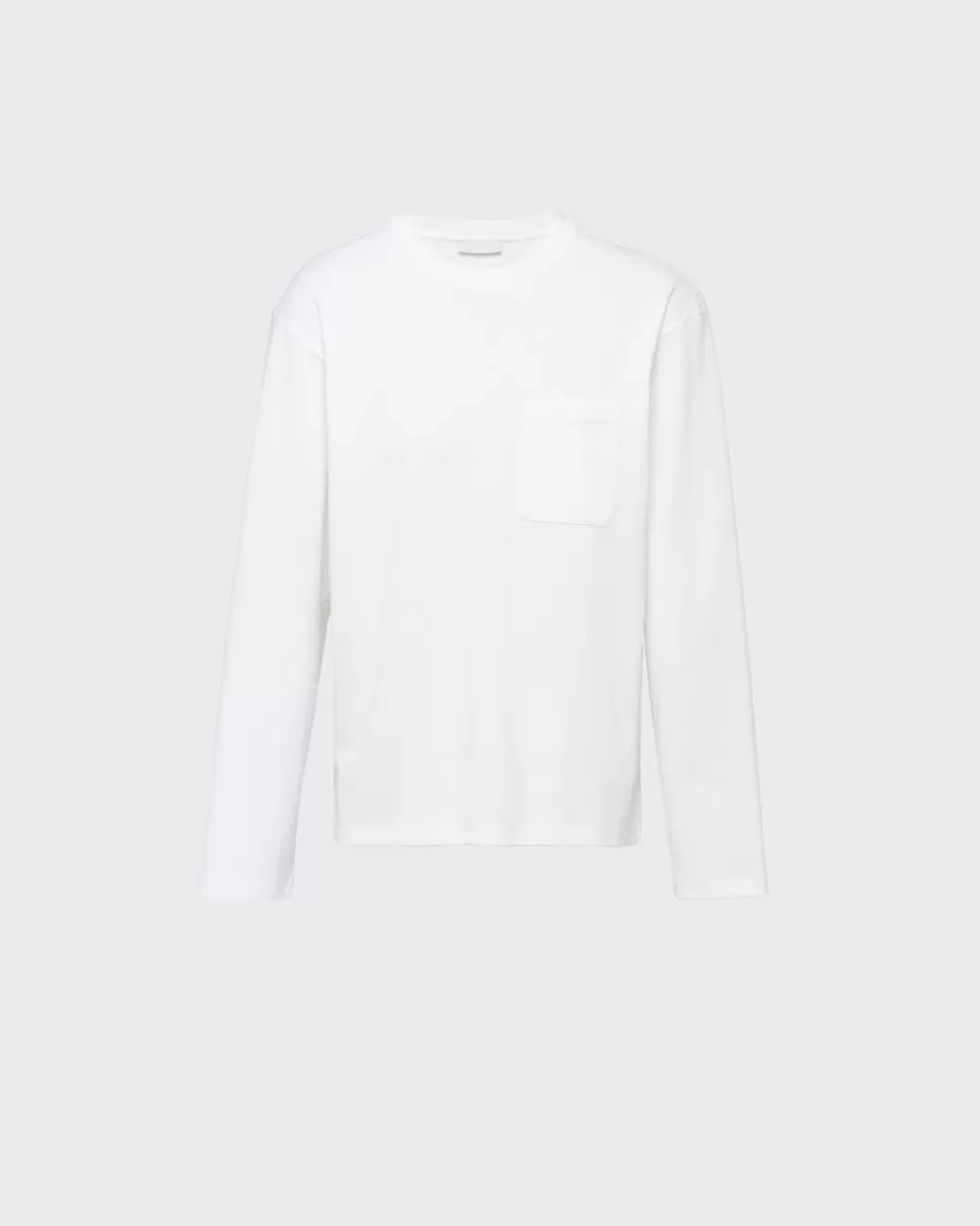 Fashion Prada Langärmliges T-shirt Aus Baumwolle Weiss